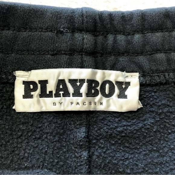 PACSUN Playboy Black Fleece Lined Elastic Waist Shorts Size Med - Picture 4 of 10